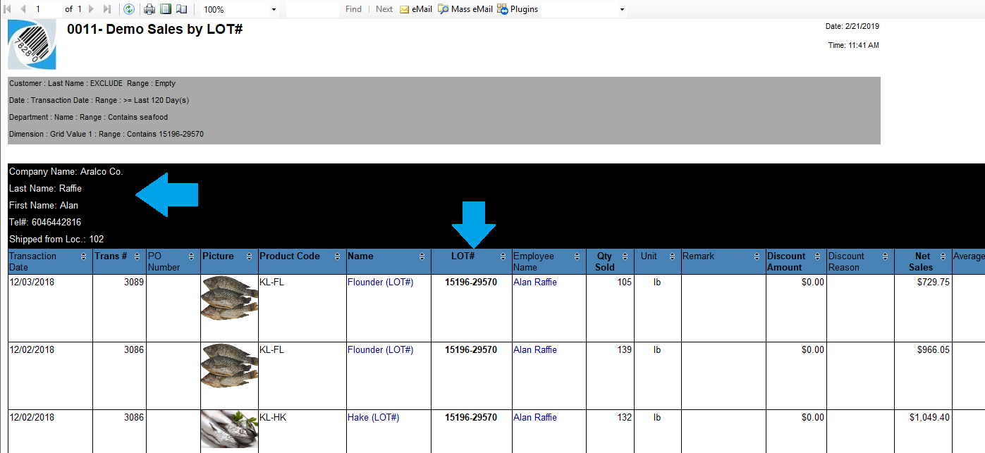 Aralco Traceability Reports